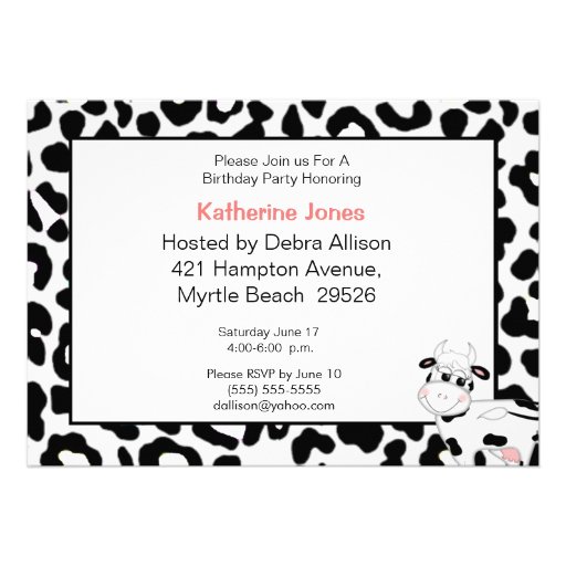 Cow Party Animal Birthday Invitation