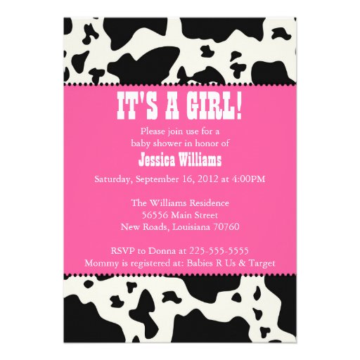 Cow Print Baby Shower Custom Invites