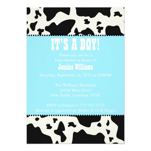 Cow Print Baby Shower Personalized Invites