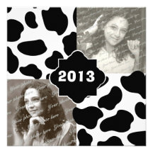 Cow Print Graduation Photo Custom Invites