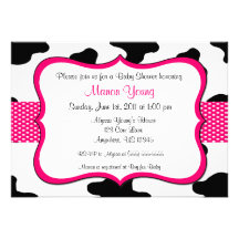 Cow Print Pink Baby Shower or Birthday Invitation