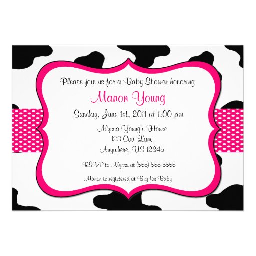 Cow Print Pink Baby Shower or Birthday Invitation