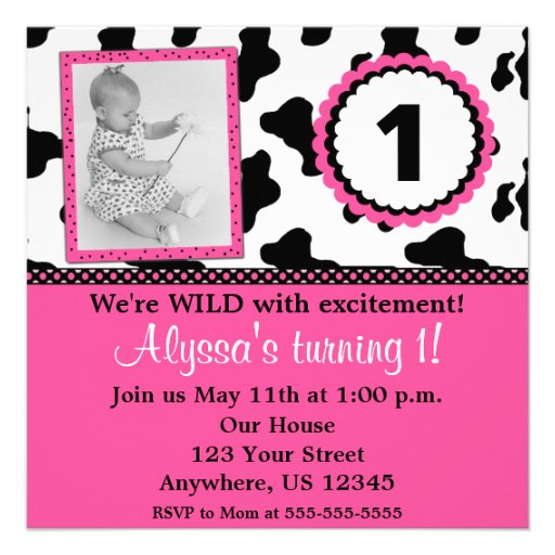 Cow Print Pink Girls Birthday Invite ANY AGE