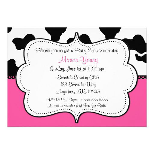 Cow Print Pink Invitaiton Personalized Invites