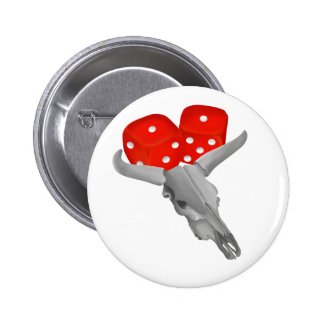 Cow Skull and Gambers Craps Dice 2 Inch Round Button