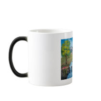 Cow waterfall folk art oil painting by G Bruce Mug