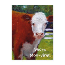 COW: WE'RE MOVING CARD postcards by joyart COW: WE'RE MOVING CARD postcards
