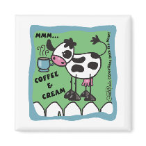 Cow with Coffee Cup bordered mmm...coffee and cre magnets by creationhrt Cow with Coffee Cup bordered mmm...coffee and cre magnets