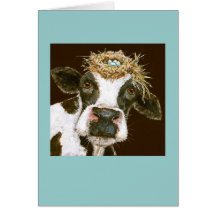 cow with nest hat card