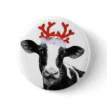 Cow with Reindeer Antlers Button