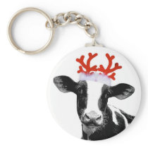 Cow with Reindeer Antlers Key Chain