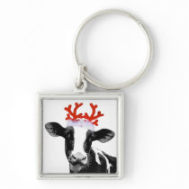 Cow with Reindeer Antlers Key Chain