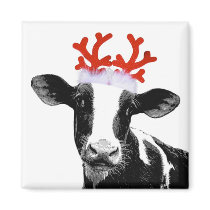 Cow with Reindeer Antlers Fridge Magnet