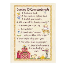 Cowboy 10 Commandments - Farm Fun Post Cards