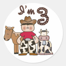 Cowboy 3rd Birthday Round Sticker