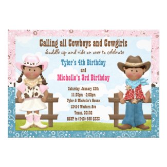 Cowboy Birthday Party on Cowboy And Cowgirl Joint Sibling Birthday Party Personalized