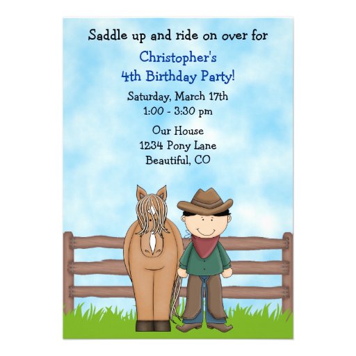 Cowboy and Horse Birthday Invitation
