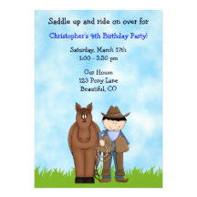 Cowboy and Horse Birthday Invitation