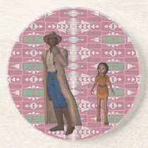 Cowboy and Native American Girl Coaster