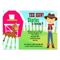 Cowboy barn farm birthday invitation invitations