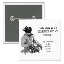 COWBOY: BIBLE: STRENTGH, SHIELD: PENCIL REALISM PINBACK BUTTONS