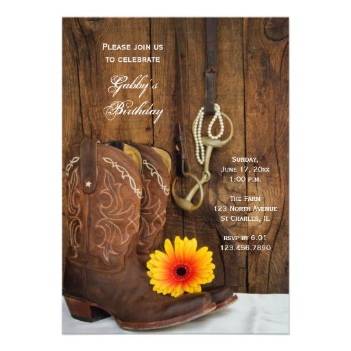 Cowboy Boots and Daisy Country Birthday Party Personalized Invite