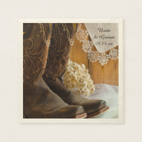 Cowboy Boots and Lace Country Wedding Standard Cocktail Napkin