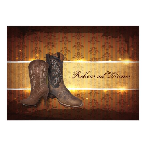 Cowboy Boots Country wedding rehearsal dinner Invites
