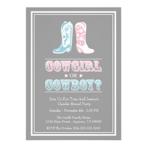 Cowboy Boots Gender Reveal Party Invitations (front side)