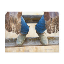 Cowboy boots on fence post card