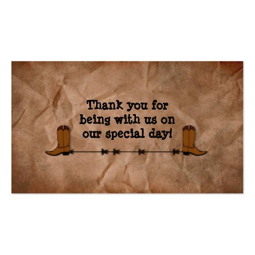 Cowboy Boots Wedding Favor Hang Tag Business Card Templates (back side)