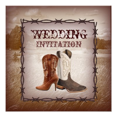 Cowboy Boots Western Country  Wedding Invitation