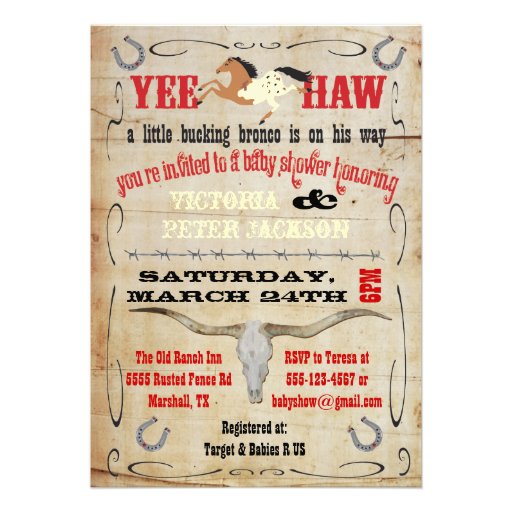 Cowboy Bucking Bronco Couples Baby Shower Invite