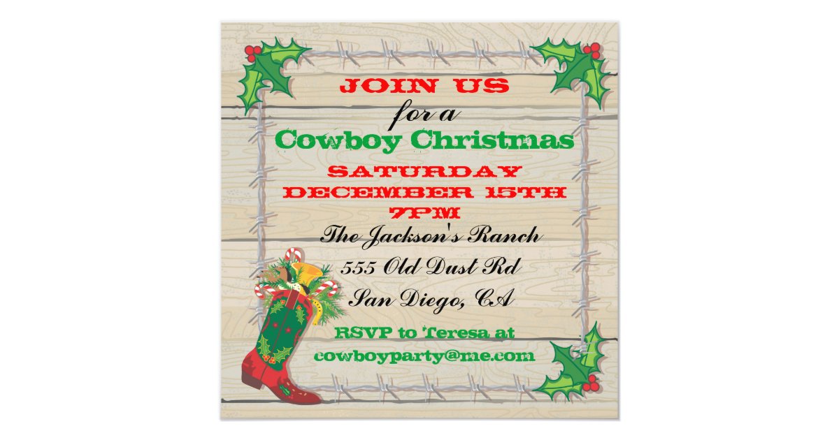 cowboy christmas party invitations zazzle cowboy christmas party invitations zazzle