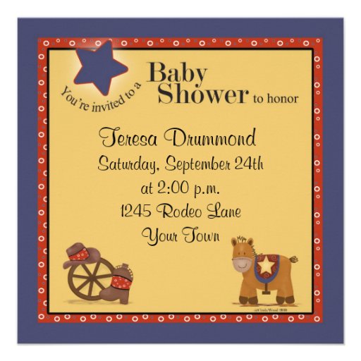 Cowboy & Cowgirl Baby Shower with Navy Custom Announcements