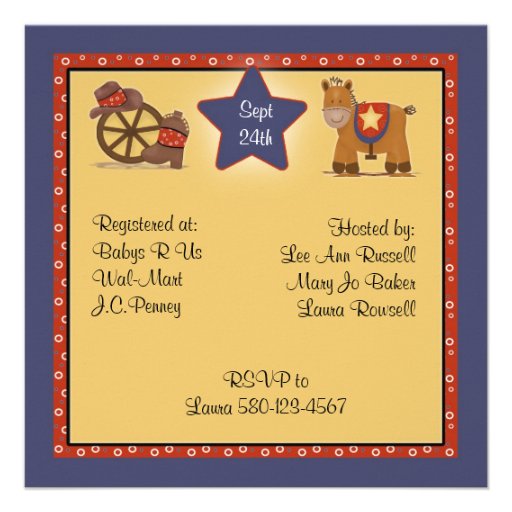 Cowboy & Cowgirl Baby Shower with Navy Custom Announcements