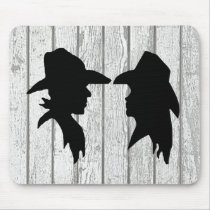 Cowboy & Cowgirl Silhouettes on Whitewashed Planks Mouse Pad