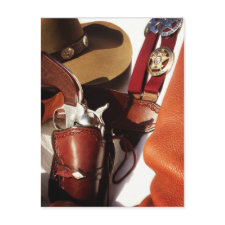 Cowboy Fast Draw Pistol in Holster & Hat Postcard postcard