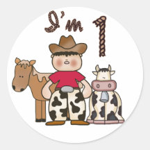 Cowboy  First Birthday Round Sticker