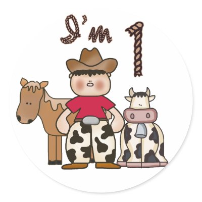 Cowboy  First Birthday Round Sticker by Kewlkids