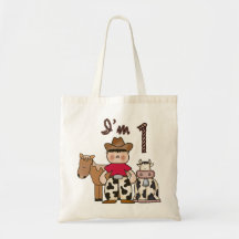 Cowboy First Birthday Tote Bags