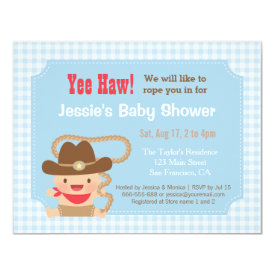 Cowboy Gingham Western Baby Shower Invitations