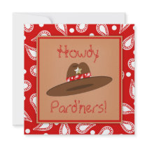 Cowboy Hat Red Paisley Bandanna Birthday Party Personalized Announcement