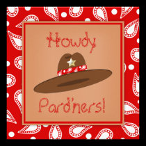 Cowboy Hat Red Paisley Bandanna Birthday Party invitations