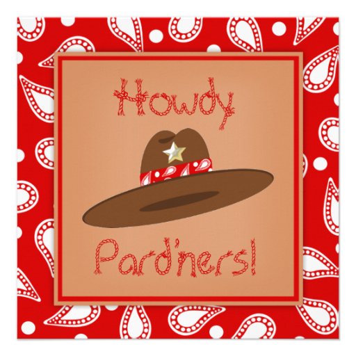 Cowboy Hat Red Paisley Bandanna Birthday Party Personalized Announcement