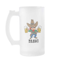 Cowboy Holding Beer Mugs