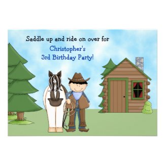 Cowboy, Horse and Cabin Birthday Invitation