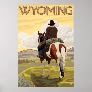 Cowboy & Horse - Wyoming Poster