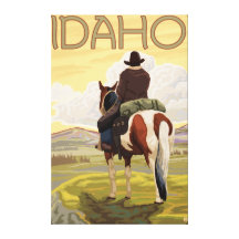 Cowboy & HorseIdahoVintage Travel Poster Gallery Wrapped Canvas