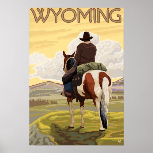 Cowboy & HorseWyomingVintage Travel Poster